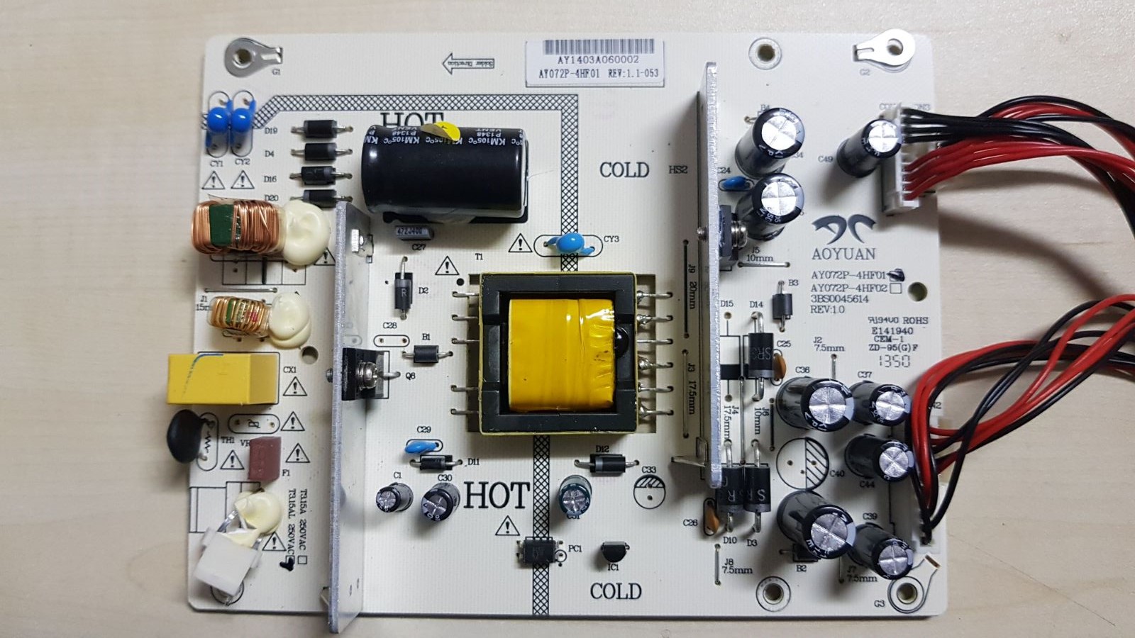 AY072P-4HF01 , 3BS0045614 , REV:1.0 , Sunny , AX032DLD12AT022-TM , AX032DLD12SB021-KM , SN032DLD12AT022-SM , Power Board , Besleme Kartı , PSU